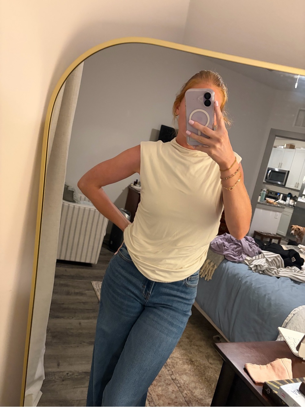 a new day Cream Sleeveless Mock Neck Tank